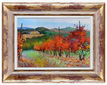 Load image into Gallery viewer, Tuscany painting landscape by Andrea Borella painter &quot;Autumn vineyard n°2&quot; original impressionist artwork Italy
