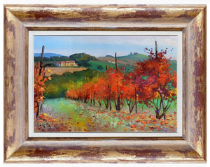 Tuscany painting landscape by Andrea Borella painter "Autumn vineyard n°2" original impressionist artwork Italy