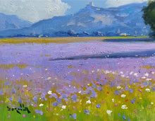 Load image into Gallery viewer, Tuscany painting by Andrea Borella Italian painter &quot;Lavender blooming&quot; Toscana landscape
