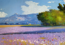 Load image into Gallery viewer, Tuscany painting by Andrea Borella Italian painter &quot;Lavender blooming&quot; Toscana landscape
