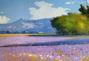 Tuscany painting by Andrea Borella Italian painter "Lavender blooming" Toscana landscape