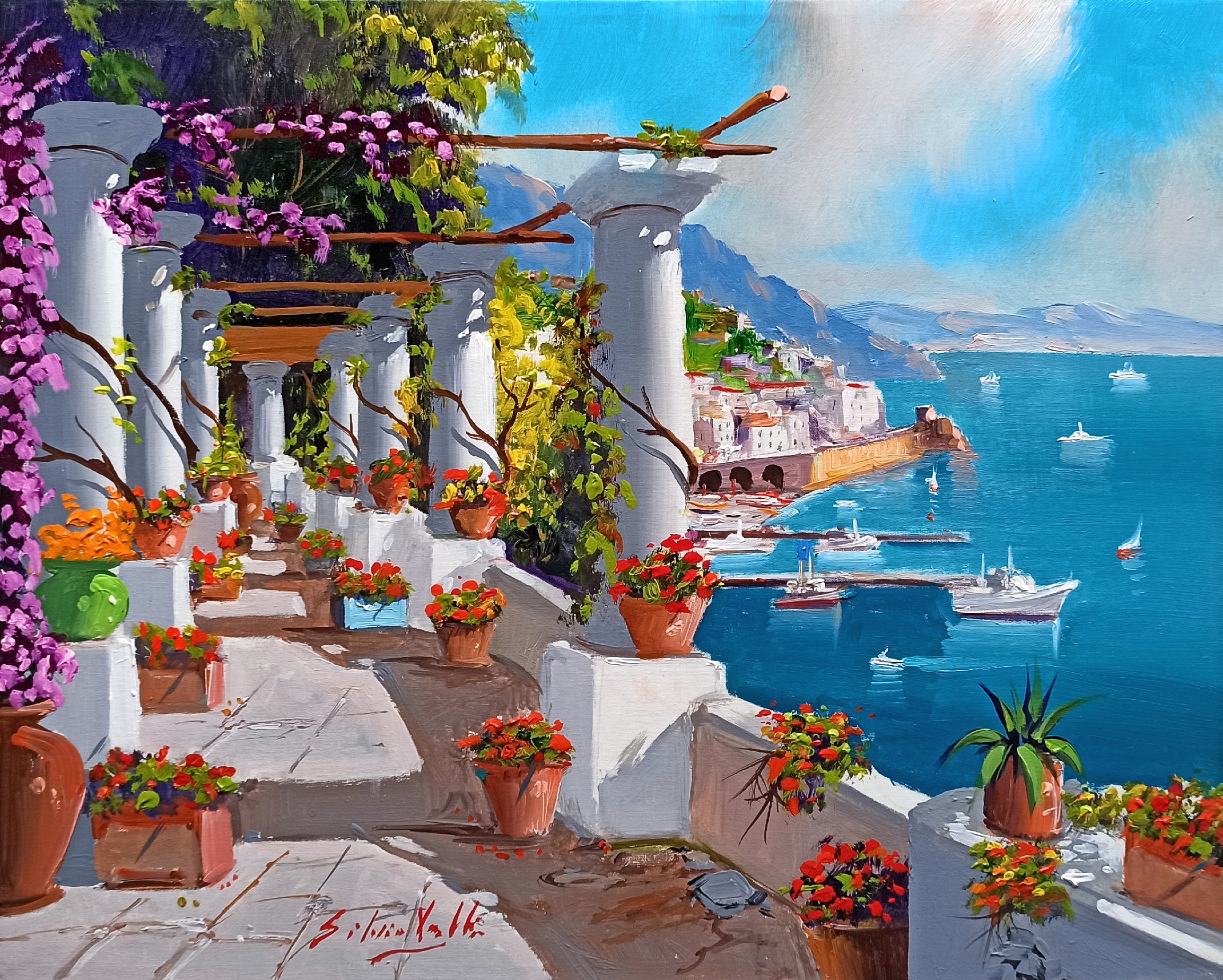 Amalfi painting, by Italian painter Silvio Valli 