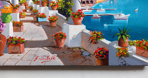 Amalfi painting, by Italian painter Silvio Valli "Old terrace with flowers",Italian painting,Amalfitan Coast