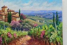 Load image into Gallery viewer, Tuscany painting by Domenico Ronca painter &quot;Vineyard foreground&quot; oil canvas original Toscana landscape
