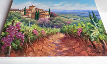 Load image into Gallery viewer, Tuscany painting by Domenico Ronca painter &quot;Vineyard foreground&quot; oil canvas original Toscana landscape
