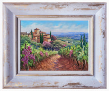 Load image into Gallery viewer, Tuscany painting by Domenico Ronca painter &quot;Vineyard foreground&quot; oil canvas original Toscana landscape
