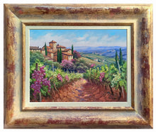 Load image into Gallery viewer, Tuscany painting by Domenico Ronca painter &quot;Vineyard foreground&quot; oil canvas original Toscana landscape
