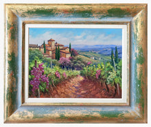 Load image into Gallery viewer, Tuscany painting by Domenico Ronca painter &quot;Vineyard foreground&quot; oil canvas original Toscana landscape
