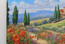 Load image into Gallery viewer, Tuscany painting by Domenico Ronca painter &quot;Quiet flowery path&quot; oil canvas original Toscana landscape
