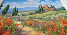 Load image into Gallery viewer, Tuscany painting by Domenico Ronca painter &quot;Quiet flowery path&quot; oil canvas original Toscana landscape
