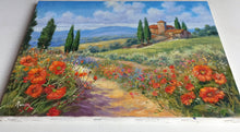 Load image into Gallery viewer, Tuscany painting by Domenico Ronca painter &quot;Quiet flowery path&quot; oil canvas original Toscana landscape
