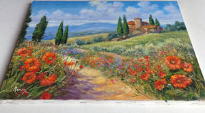 Tuscany painting by Domenico Ronca painter "Quiet flowery path" oil canvas original Toscana landscape