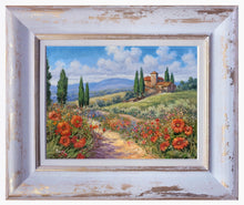 Load image into Gallery viewer, Tuscany painting by Domenico Ronca painter &quot;Quiet flowery path&quot; oil canvas original Toscana landscape
