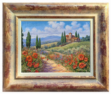 Load image into Gallery viewer, Tuscany painting by Domenico Ronca painter &quot;Quiet flowery path&quot; oil canvas original Toscana landscape
