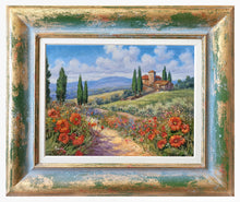 Load image into Gallery viewer, Tuscany painting by Domenico Ronca painter &quot;Quiet flowery path&quot; oil canvas original Toscana landscape
