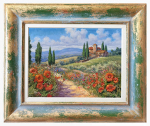 Tuscany painting by Domenico Ronca painter "Quiet flowery path" oil canvas original Toscana landscape