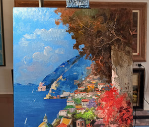 Positano painting by Andrea Borella painter "Positano colors" Italy seaside,original oil