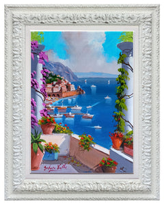 Amalfi painting by Silvio Valli painter "Vertical window on the sea",Italian painter,Italy seaside