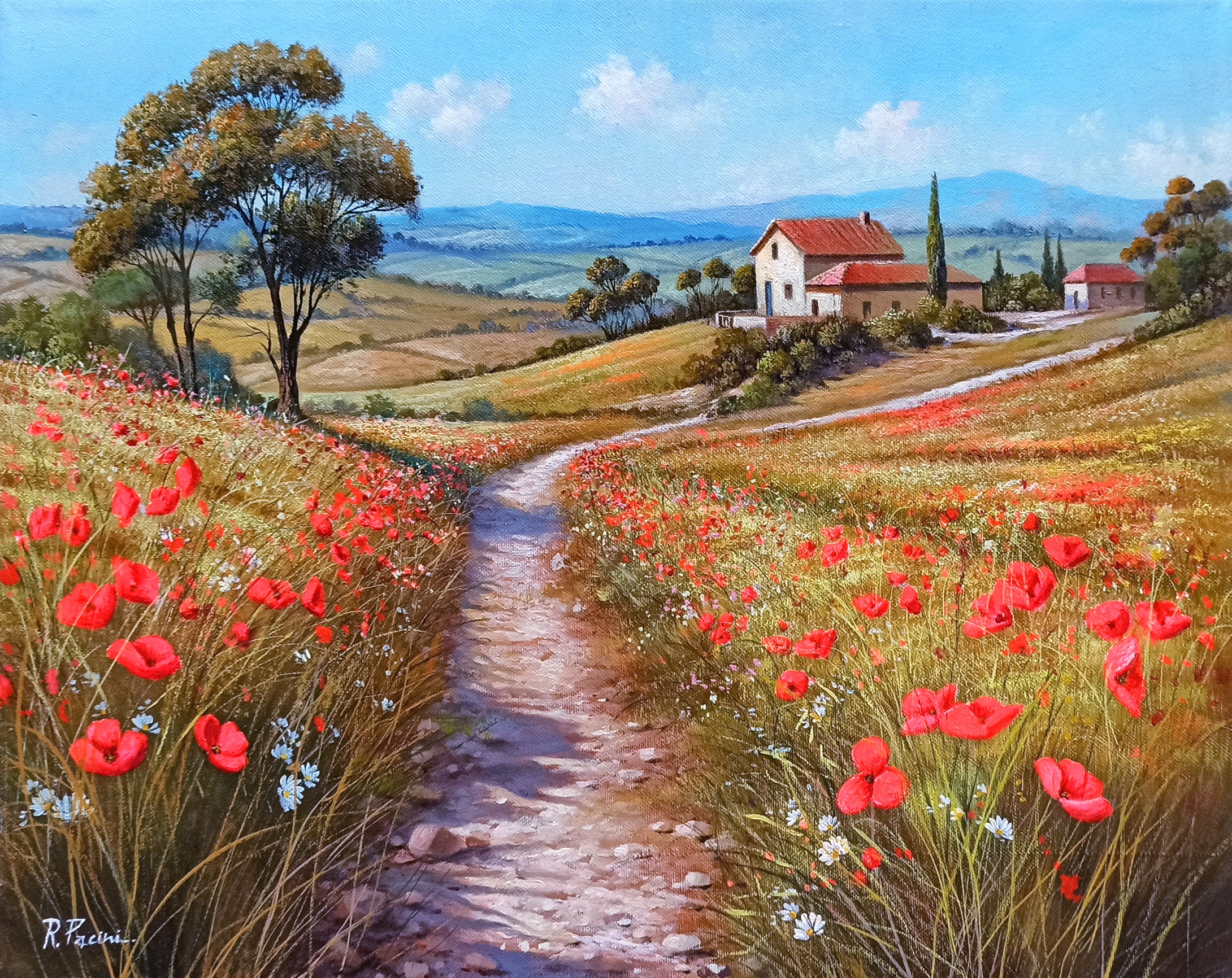 Tuscany painting landscape by Raimondo Pacini 