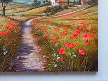 Load image into Gallery viewer, Tuscany painting landscape by Raimondo Pacini &quot;The path of daisies &amp; poppies&quot; Toscana artwork impressionist oil canvas
