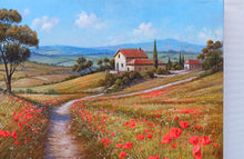 Load image into Gallery viewer, Tuscany painting landscape by Raimondo Pacini &quot;The path of daisies &amp; poppies&quot; Toscana artwork impressionist oil canvas
