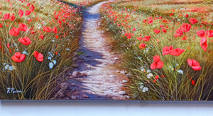 Tuscany painting landscape by Raimondo Pacini "The path of daisies & poppies" Toscana artwork impressionist oil canvas