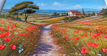 Load image into Gallery viewer, Tuscany painting landscape by Raimondo Pacini &quot;The path of daisies &amp; poppies&quot; Toscana artwork impressionist oil canvas
