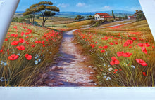 Load image into Gallery viewer, Tuscany painting landscape by Raimondo Pacini &quot;The path of daisies &amp; poppies&quot; Toscana artwork impressionist oil canvas
