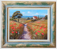 Load image into Gallery viewer, Tuscany painting landscape by Raimondo Pacini &quot;The path of daisies &amp; poppies&quot; Toscana artwork impressionist oil canvas
