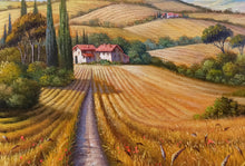 Load image into Gallery viewer, Tuscany painting landscape by Raimondo Pacini &quot;The way of grain&quot; Toscana artwork impressionist oil canvas
