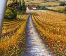 Load image into Gallery viewer, Tuscany painting landscape by Raimondo Pacini &quot;The way of grain&quot; Toscana artwork impressionist oil canvas
