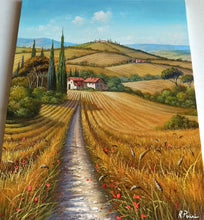 Load image into Gallery viewer, Tuscany painting landscape by Raimondo Pacini &quot;The way of grain&quot; Toscana artwork impressionist oil canvas
