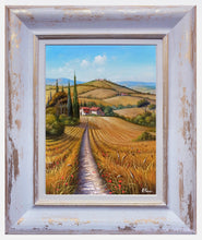 Load image into Gallery viewer, Tuscany painting landscape by Raimondo Pacini &quot;The way of grain&quot; Toscana artwork impressionist oil canvas
