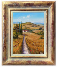 Load image into Gallery viewer, Tuscany painting landscape by Raimondo Pacini &quot;The way of grain&quot; Toscana artwork impressionist oil canvas
