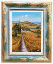 Load image into Gallery viewer, Tuscany painting landscape by Raimondo Pacini &quot;The way of grain&quot; Toscana artwork impressionist oil canvas
