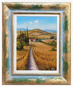 Tuscany painting landscape by Raimondo Pacini "The way of grain" Toscana artwork impressionist oil canvas