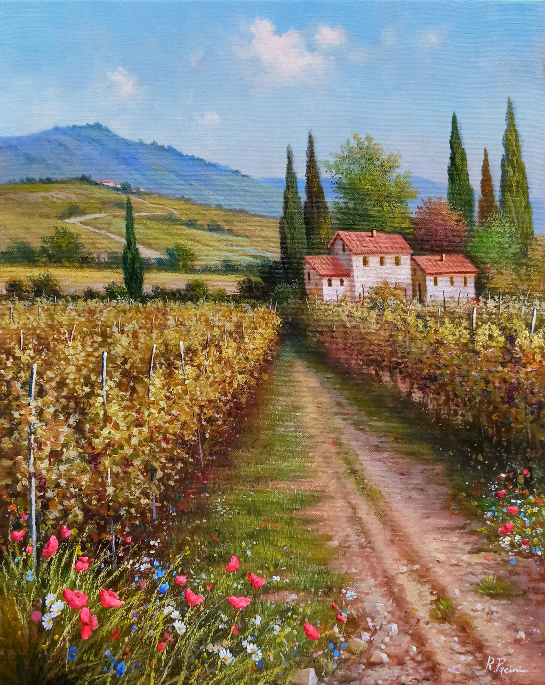 Tuscany painting landscape by Raimondo Pacini 