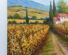 Load image into Gallery viewer, Tuscany painting landscape by Raimondo Pacini &quot;Autumn vineyard&quot; Toscana artwork impressionist oil canvas
