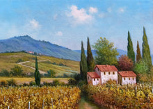 Load image into Gallery viewer, Tuscany painting landscape by Raimondo Pacini &quot;Autumn vineyard&quot; Toscana artwork impressionist oil canvas
