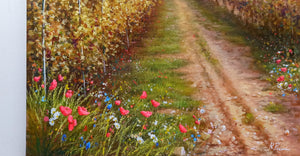 Tuscany painting landscape by Raimondo Pacini "Autumn vineyard" Toscana artwork impressionist oil canvas