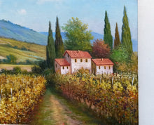 Load image into Gallery viewer, Tuscany painting landscape by Raimondo Pacini &quot;Autumn vineyard&quot; Toscana artwork impressionist oil canvas
