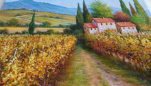 Load image into Gallery viewer, Tuscany painting landscape by Raimondo Pacini &quot;Autumn vineyard&quot; Toscana artwork impressionist oil canvas
