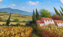 Load image into Gallery viewer, Tuscany painting landscape by Raimondo Pacini &quot;Autumn vineyard&quot; Toscana artwork impressionist oil canvas
