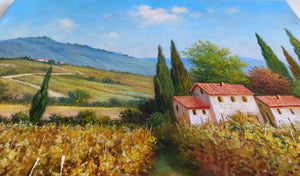 Tuscany painting landscape by Raimondo Pacini "Autumn vineyard" Toscana artwork impressionist oil canvas