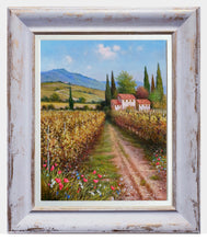 Load image into Gallery viewer, Tuscany painting landscape by Raimondo Pacini &quot;Autumn vineyard&quot; Toscana artwork impressionist oil canvas
