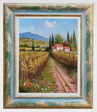 Load image into Gallery viewer, Tuscany painting landscape by Raimondo Pacini &quot;Autumn vineyard&quot; Toscana artwork impressionist oil canvas
