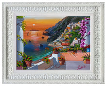 Load image into Gallery viewer, Positano painting, by Silvio Valli painter &quot;Sunset on Positano&quot;,Italian painting,Amalfitan Coast
