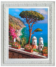 Load image into Gallery viewer, Amalfitan Coast painting by Gio Sannino painter &quot;Ravello sea pointview - vertical version&quot; original canvas Italy
