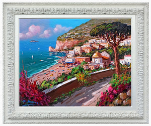 Positano painting by Gio Sannino painter "Walkway on the coast" landscape original canvas artwork Italy