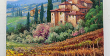 Load image into Gallery viewer, Tuscany painting landscape by Domenico Ronca painter &quot;Vertical autumn vineyard&quot; oil canvas original Toscana
